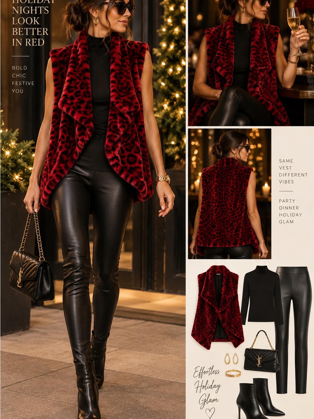 Catherine Malandrino Red Leopard Faux-Fur Vest